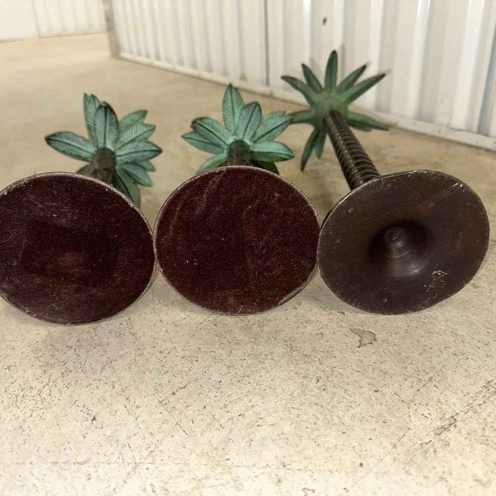 VTG Palm‎ Tree Candle Holders Set Brass 3 Bronze Metal Tropical Regency Decor